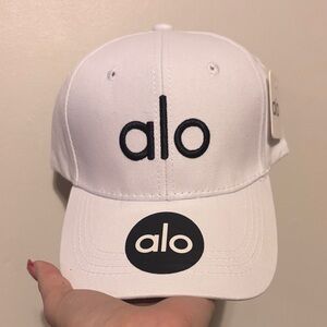 ALO Yoga White and Black Logo Hat
